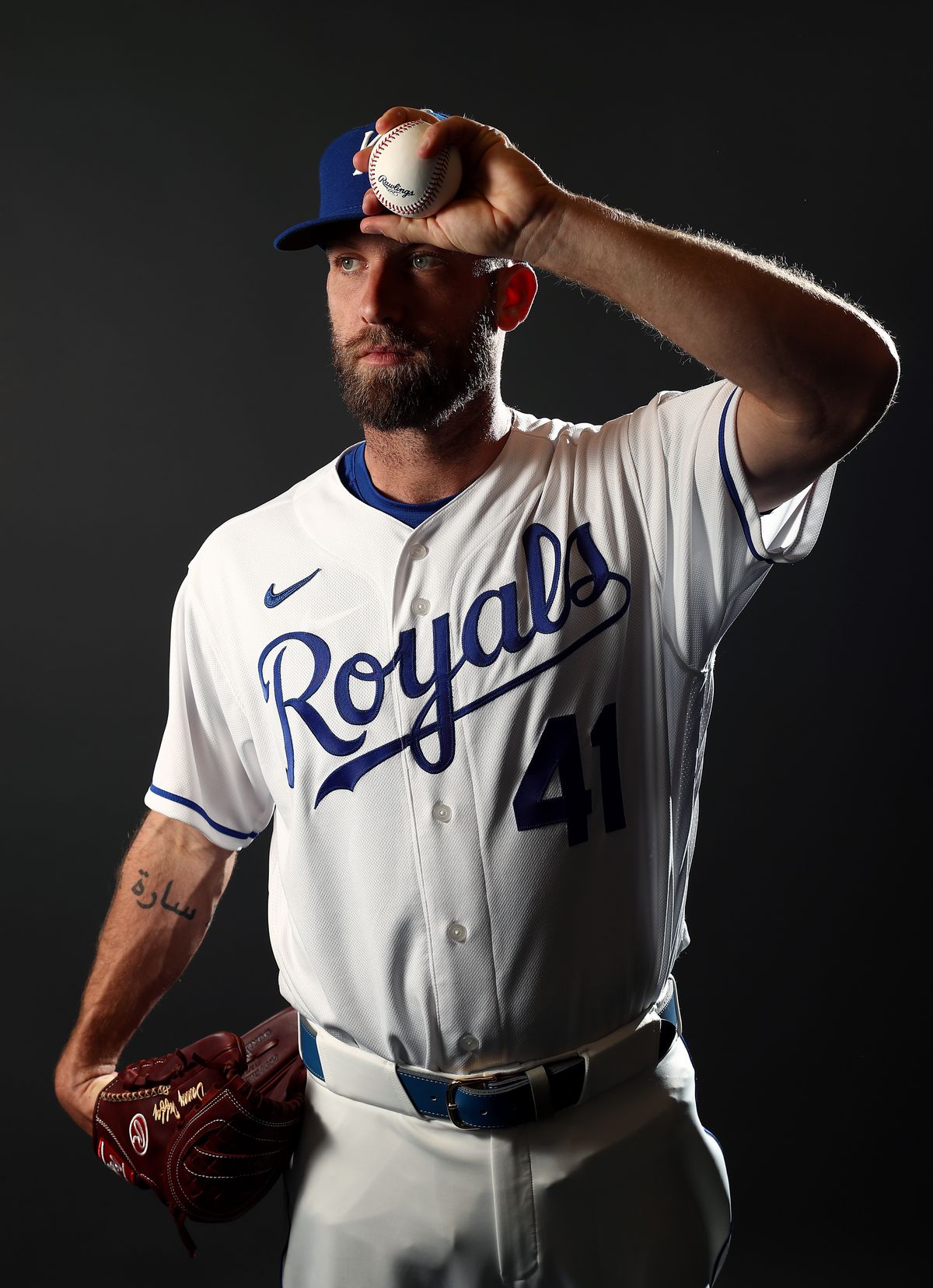 Danny Duffy #41 of the Kansas City Royals poses during Kansas City Royals Photo Day on February 20, 2020 in Surprise, Arizona.