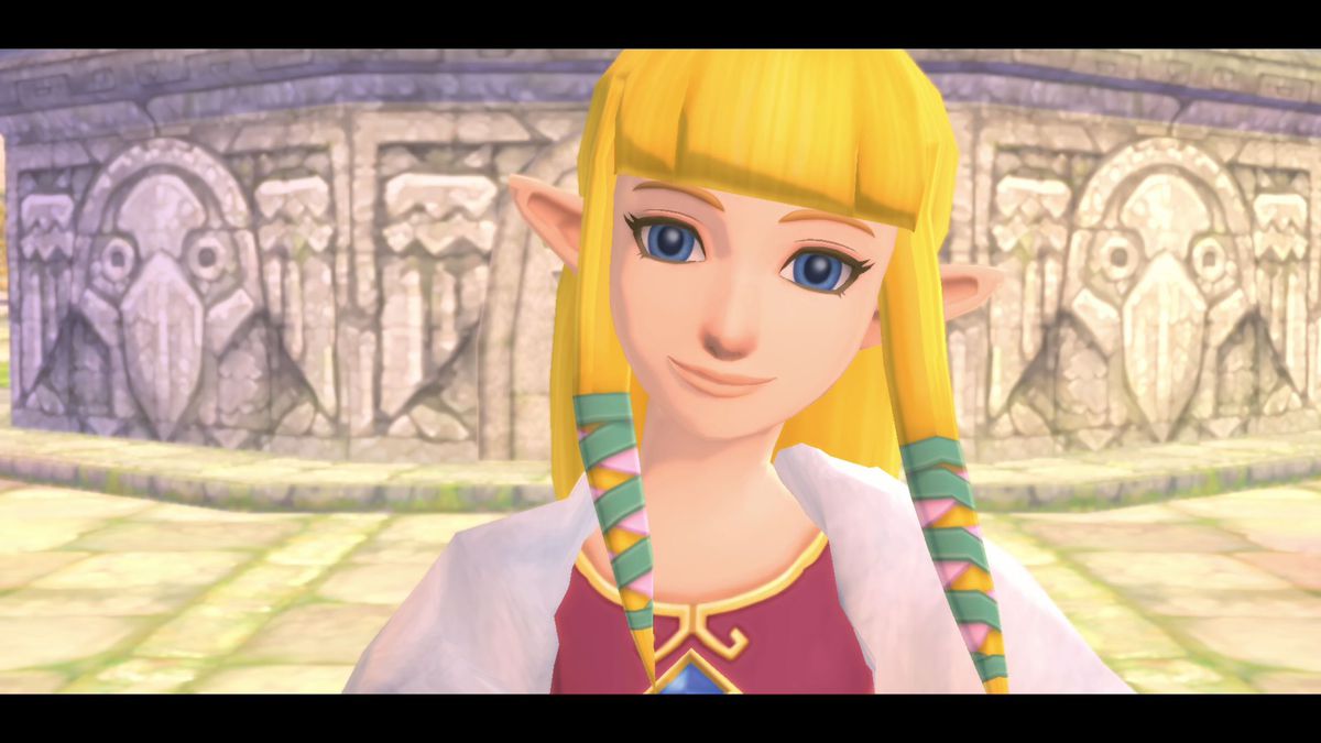 Princess Zelda smiles, facing the camera in The Legend of Zelda: Skyward Sword HD