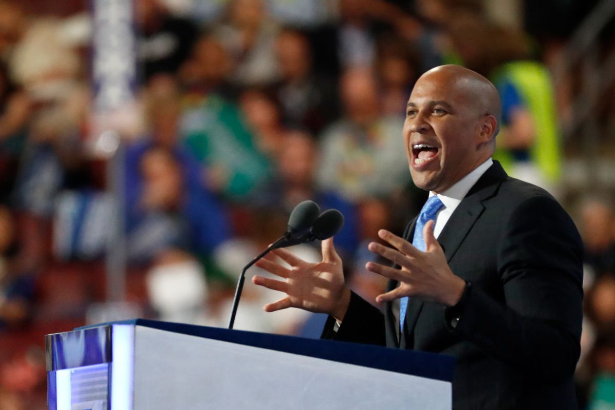 PHILADELPHIA, PA - JULY 25: Sen. Cory Booker (D-NJ) delivers remarks on the first day of the Democratic National Convention at the Wells Fargo Center, July 25, 2016 in Philadelphia, Pennsylvania.