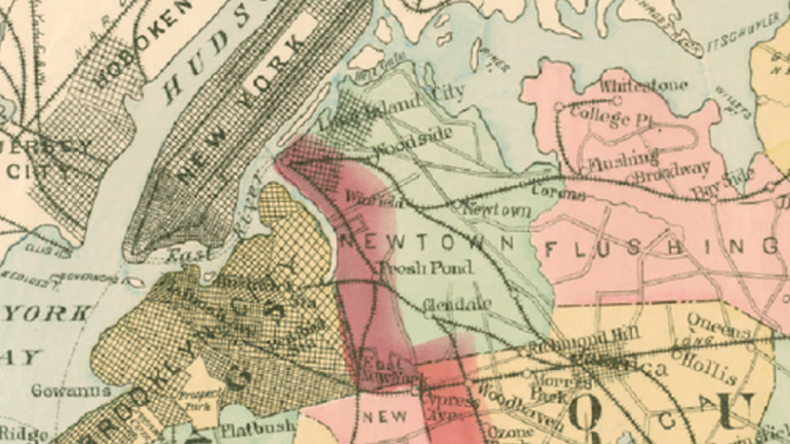 Borough of Queens NY c1918 map 24x30 