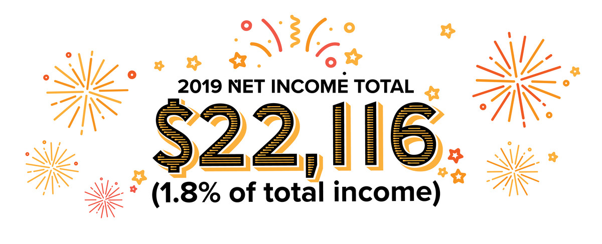 2019 net income total: $22,116 (1.8% of total income).