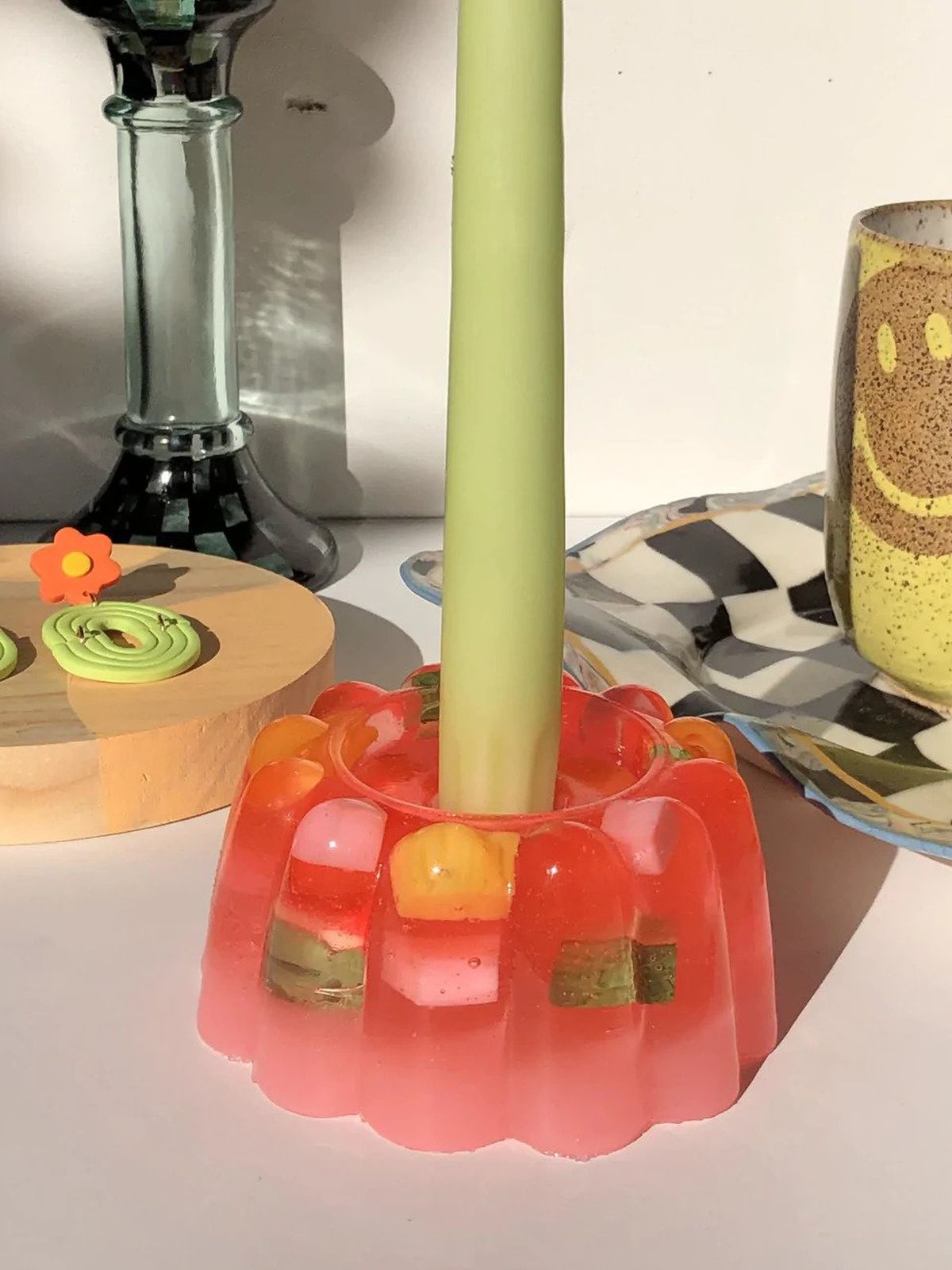 Jello mold-shaped candle holder