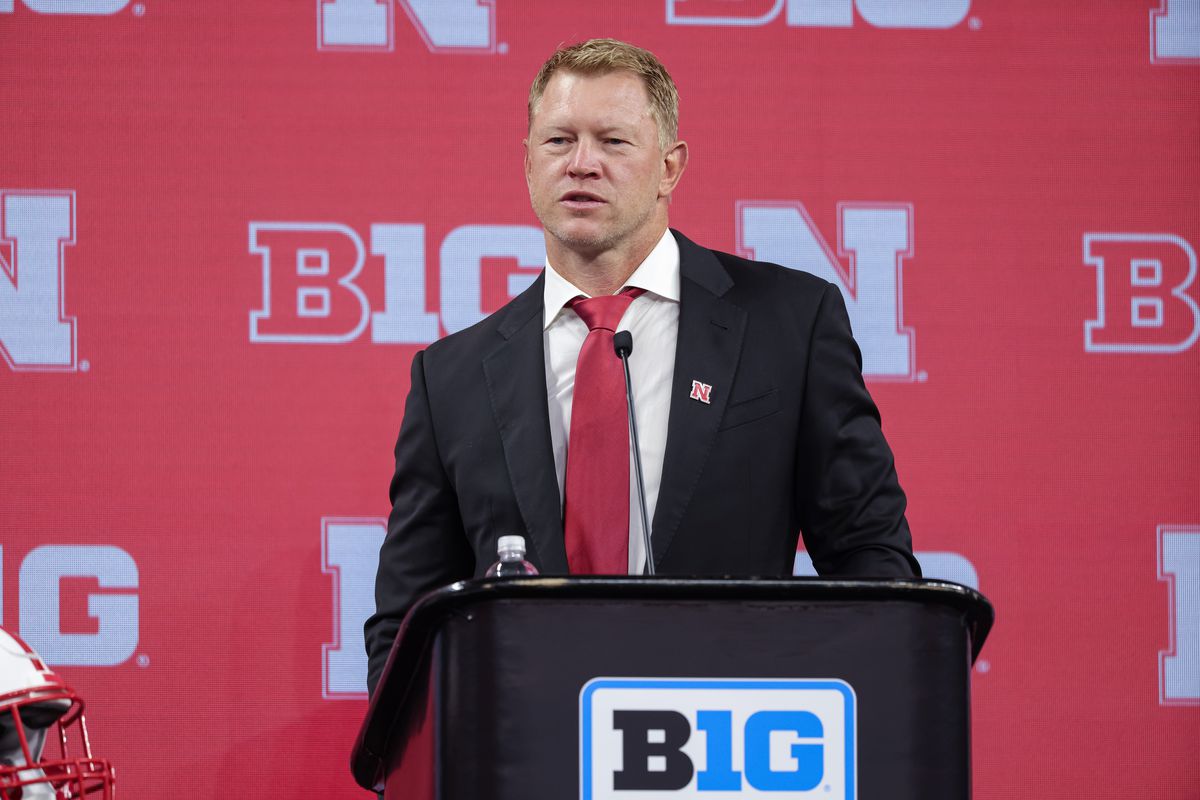 Head coach Scott Frost of the Nebraska Cornhuskers speaks during the 2022 Big Ten Conference Football Media Days at Lucas Oil Stadium on July 26, 2022 in Indianapolis, Indiana.
