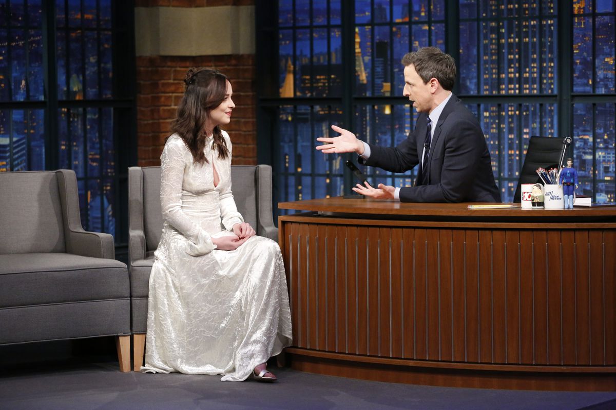 Actress Dakota Johnson during an interview with host Seth Meyers on February 1, 2017.