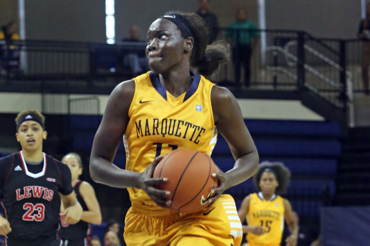 Apiew Ojulu had a strong showing against the Badgers with 13 points and five rebounds.
