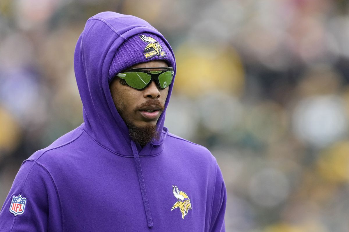 Justin Jefferson #18 of the Minnesota Vikings looks on prior to the game against the Green Bay Packers at Lambeau Field on October 29, 2023 in Green Bay, Wisconsin.