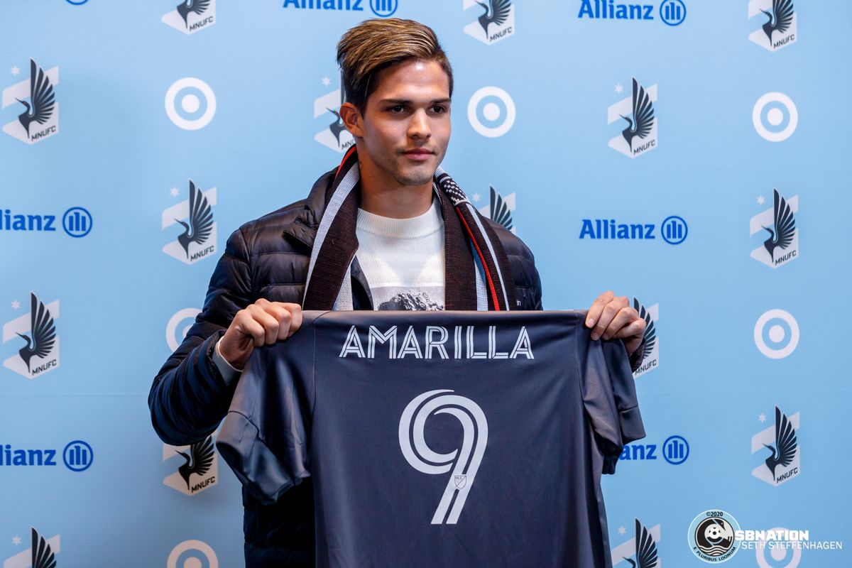 February 9, 2020 - Saint Paul, Minnesota, United States - Minnesota United's new signing Luis Amarilla poses for photos during the Introductory Press Conference at Allianz Field. 

