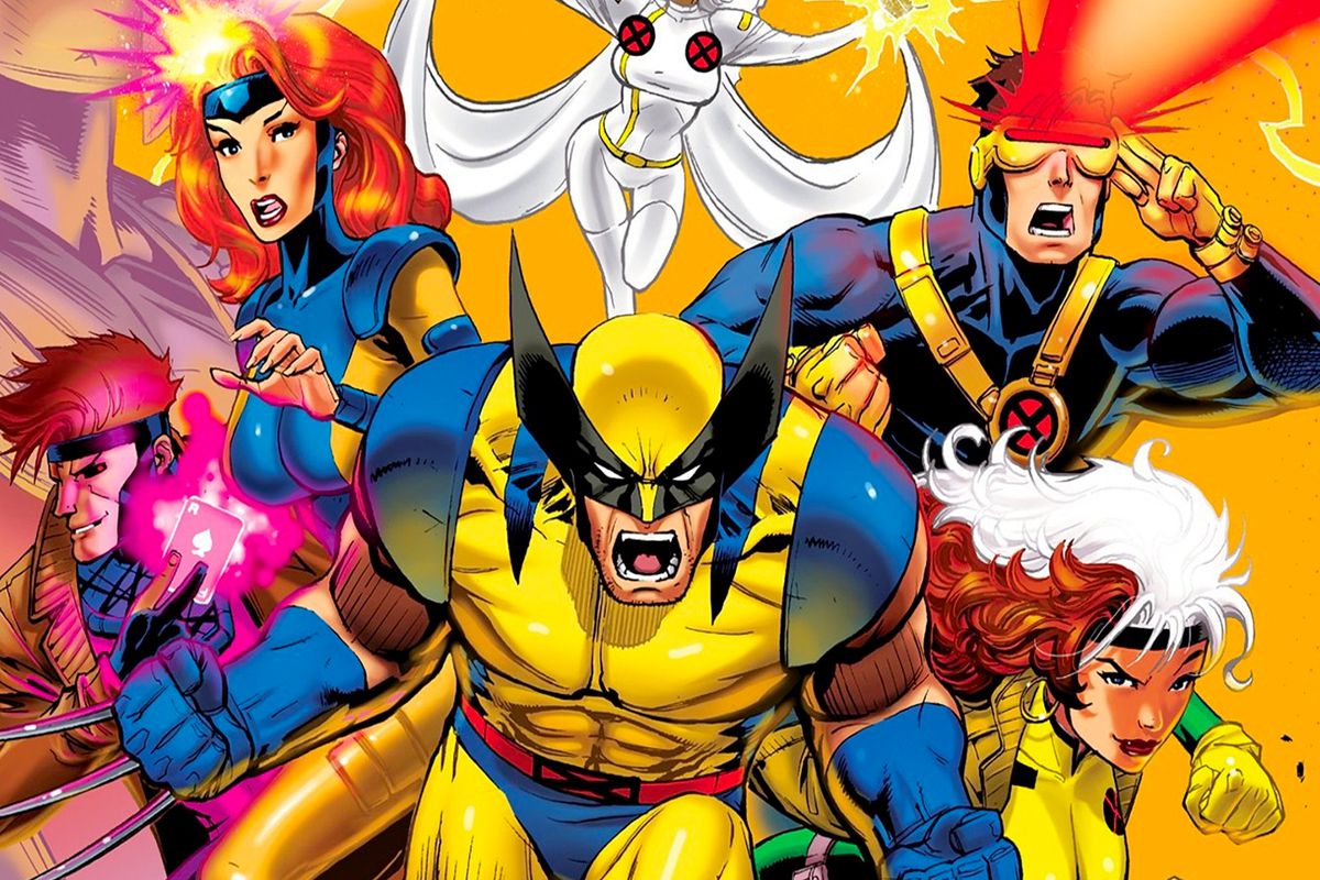 Artwork from X-Men: The Animated Series featuring Wolverine, Gambit, Jean Grey, Cyclops, Rogue, and Storm.