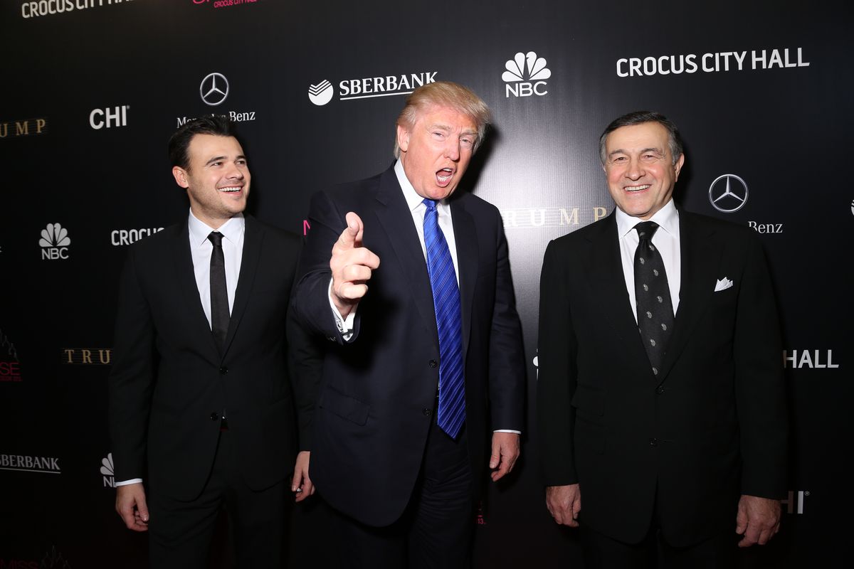 Emin Agalarov, Donald Trump and Aras Agalarov attend the red carpet at Miss Universe Pageant&nbsp;2013