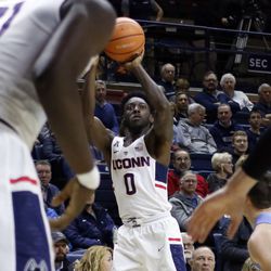 UConn's Antwoine Anderson (0) during the Columbia Lions vs UConn Huskies men's college basketball game at Gampel Pavilion in Storrs, CT on November 29, 2017.