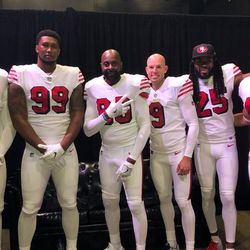 49ers players wearing new throwback alternate uniform