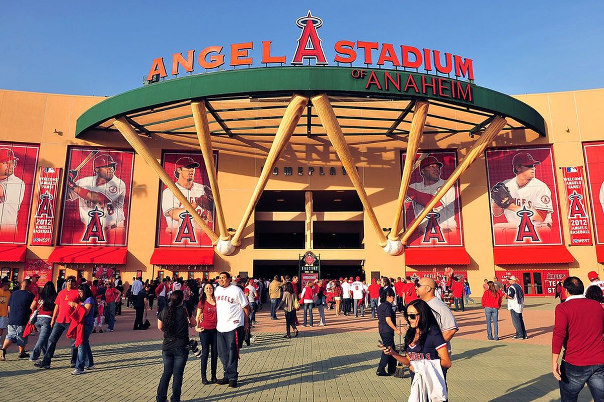 April 6, 2012; Anaheim, CA, USA; General exterior view before the Los Angeles Angels play against the Kansas City Royals at Angel Stadium. Mandatory Credit: Gary A. Vasquez-US PRESSWIRE