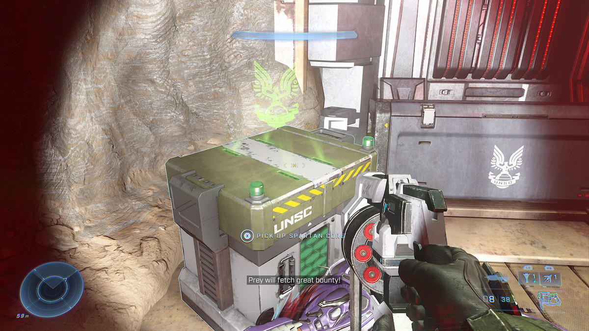 A box where you can “PICK UP SPARTAN CORE” in Halo Infinite
