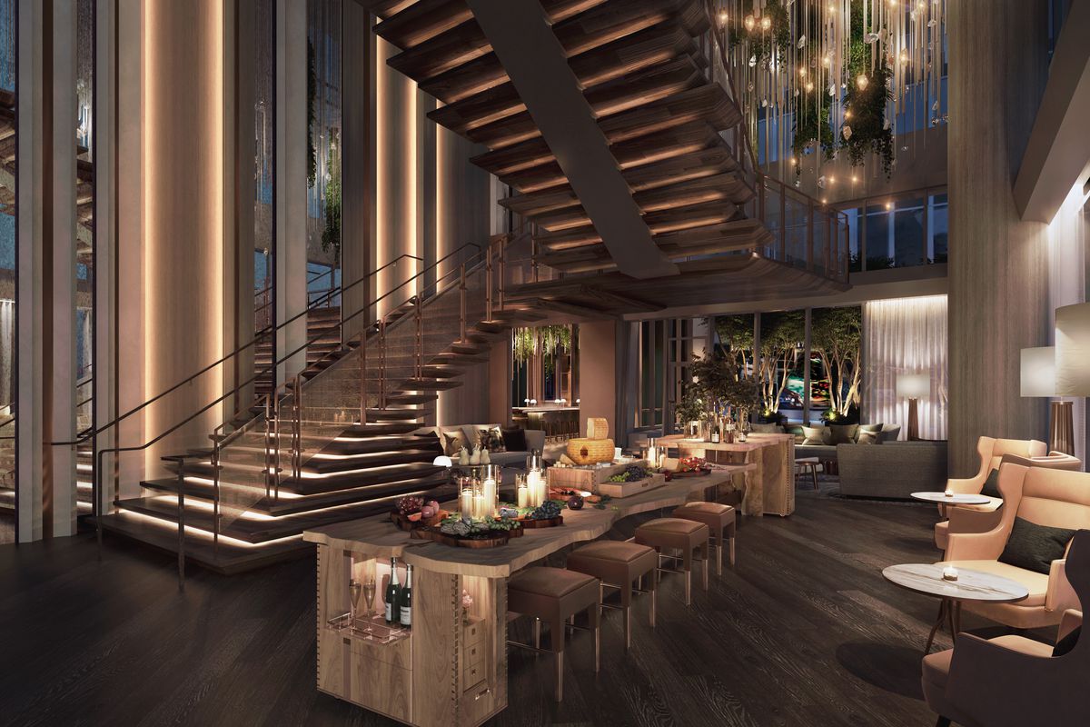 A rendering of the new lobby bar at the Ritz-Carlton Portland.