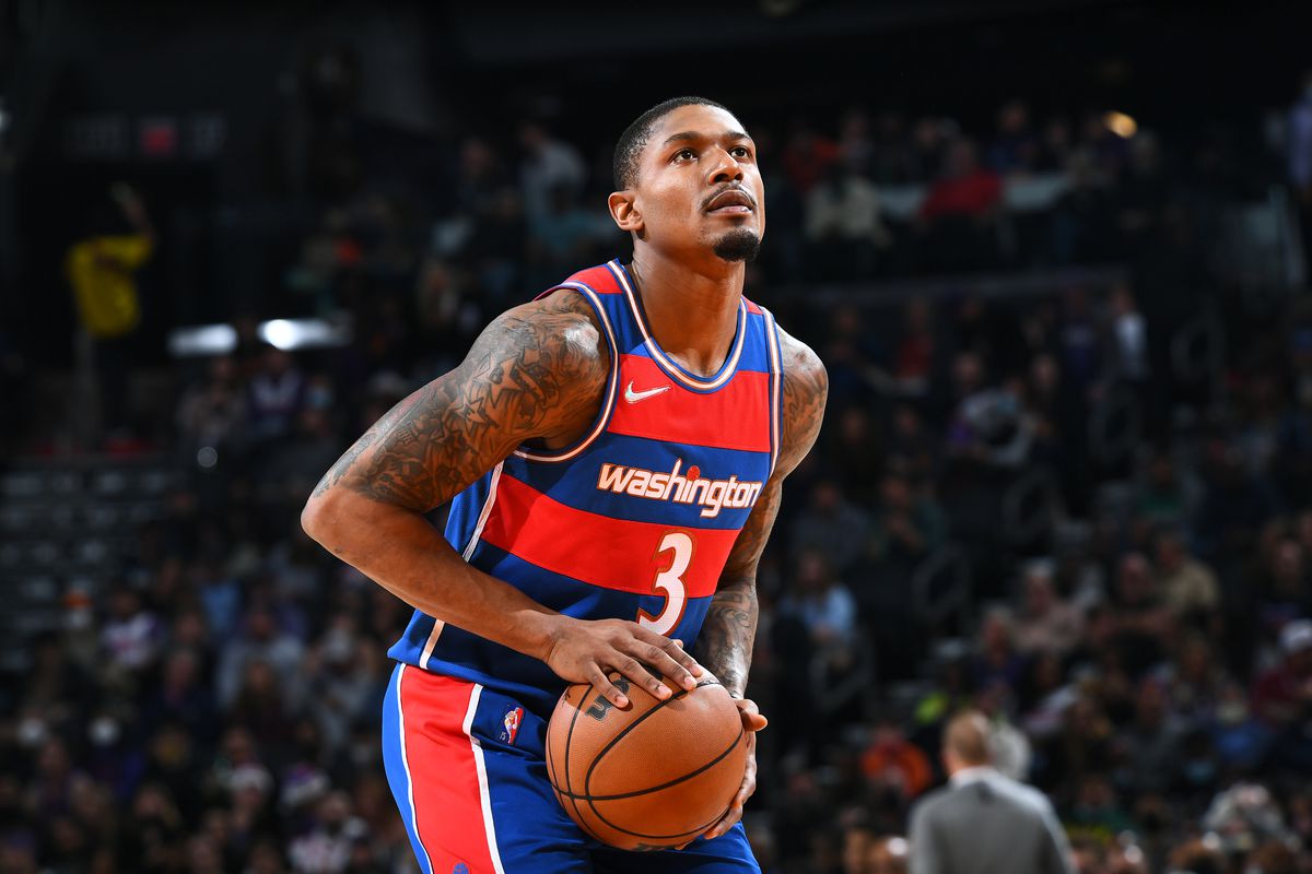 Bradley Beal #3 of the Washington Wizards shoots a free throw during the game against the Phoenix Suns on December 16, 2021 at Footprint Center in Phoenix, Arizona.