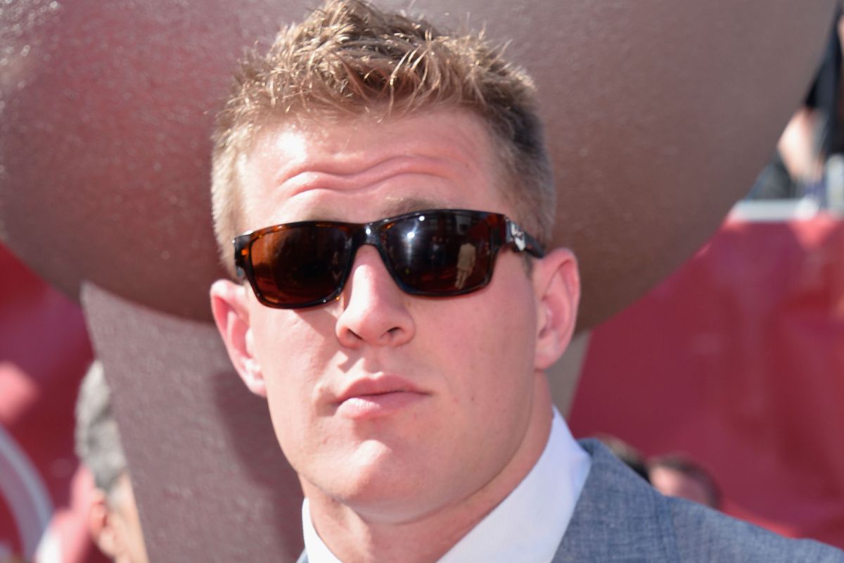 J.J. Watt wears shades to protect the sun from his eyes.