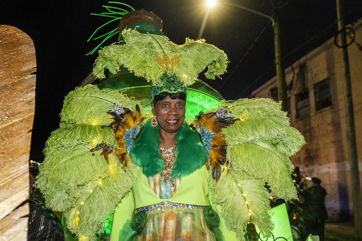 Linda Green also known as the Ya-Ka-Mein Lady reigns as the Supreme Fairy in the absinthe-inspired 2022 Krewe Boheme parade on February 11, 2022 in New Orleans, Louisiana.