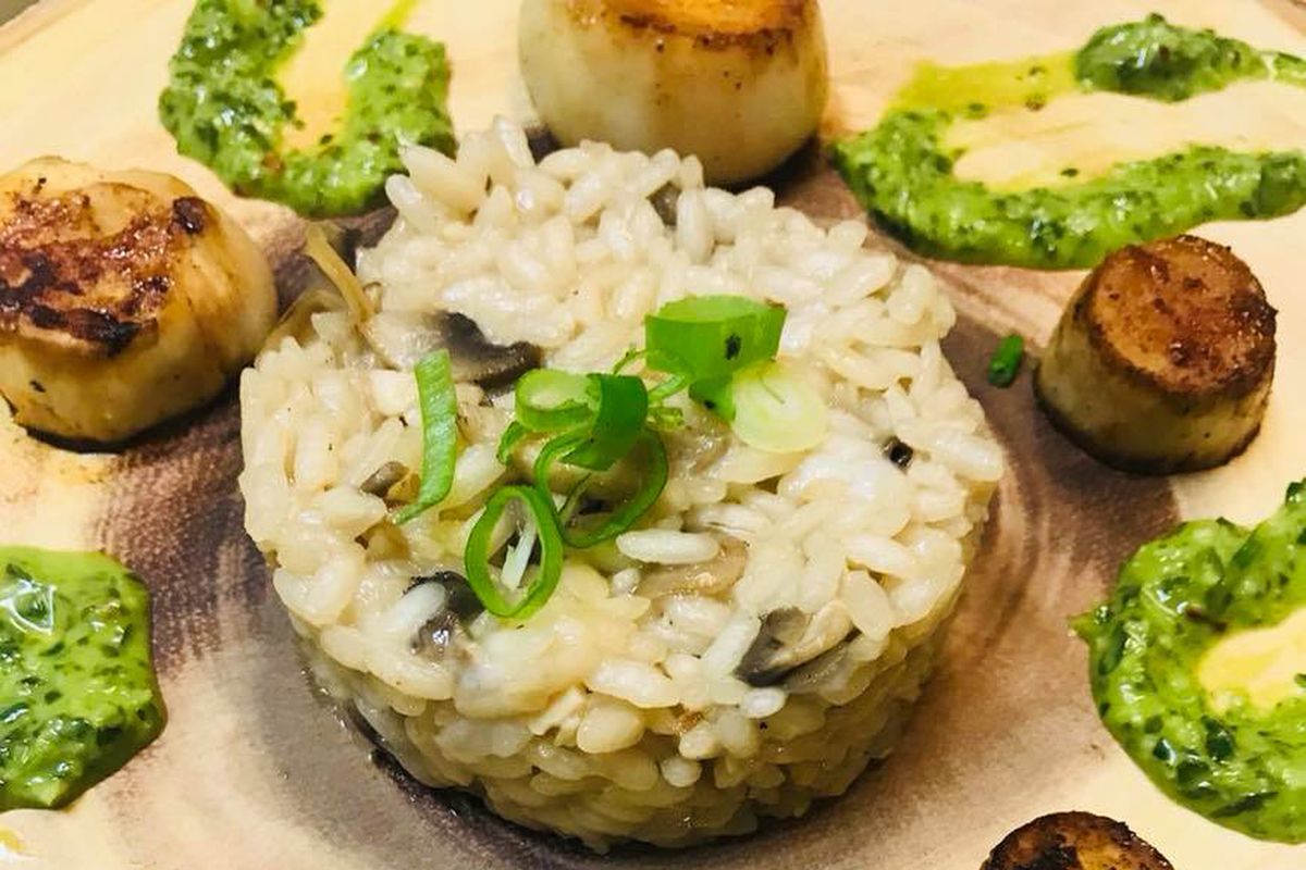 King mushroom seared “scallops” and risotto at Sassafras