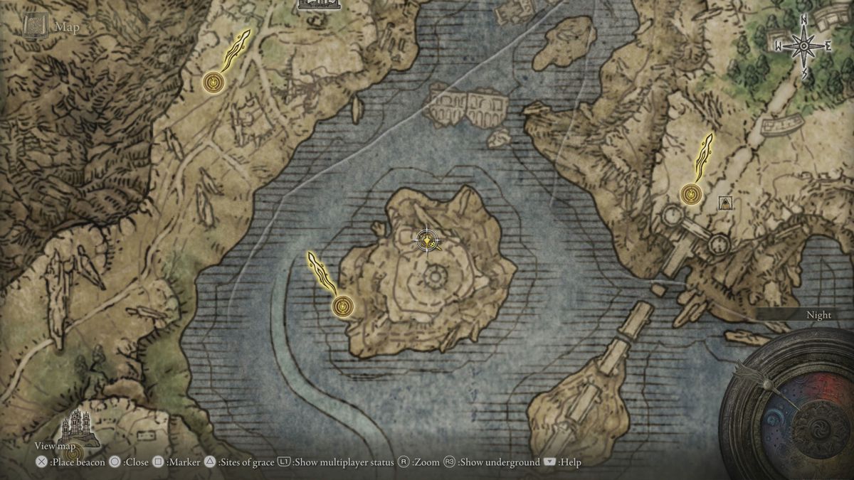 The Elden Ring map shows the location of Turtle 1 in Tetsu's Rise.