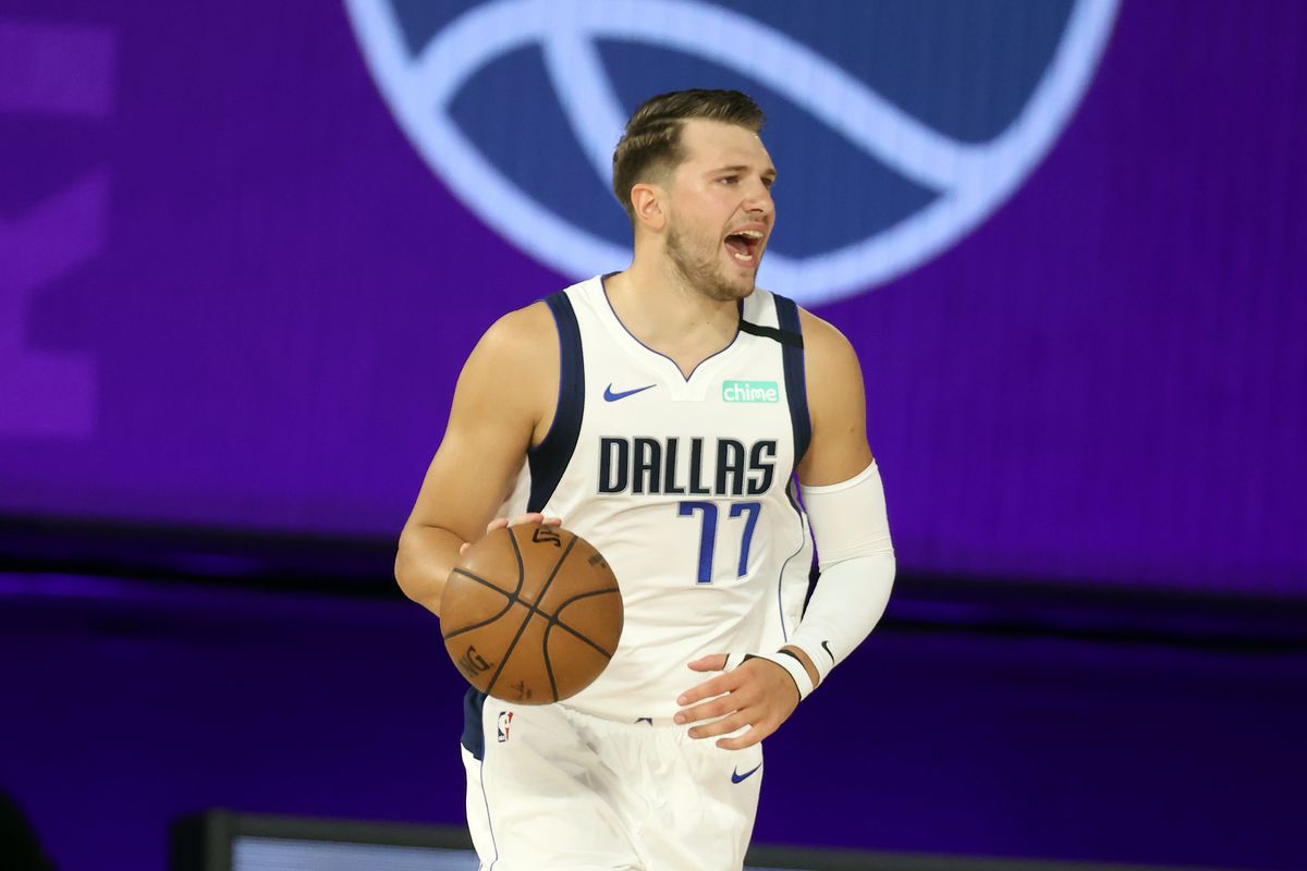&nbsp;Luka Doncic of the Dallas Mavericks handles the ball during the game against the Sacramento Kings on August 4, 2020 at The HP Field House at ESPN Wide World Of Sports Complex in Orlando, Florida