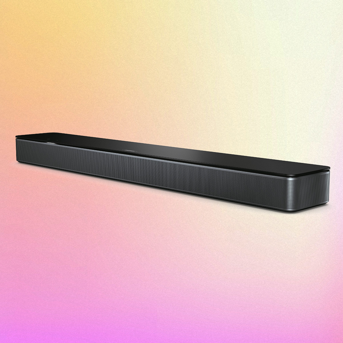 The Bose smart soundbar on a rainbow background.