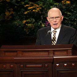 Elder Dallin H. Oaks, of the Quorum of the Twelve Apostles, speaks at the afternoon session of the 183rd Annual General Conference of The Church of Jesus Christ of Latter-day Saints in the Conference Center in Salt Lake City on Sunday, April 7, 2013. 