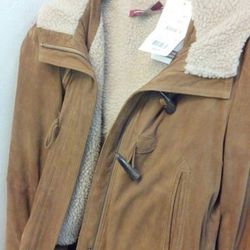 Leather bomber jacket, originally $480, now $144