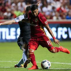 Real Salt Lake midfielder Javier Morales (11) kicks his team\'s third goal of the night during a match between Real Salt Lake and Chicago Fire at Rio Tinto Stadium in Sandy on Saturday, Aug. 6, 2016. 