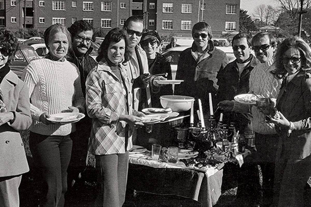 This is actually how Northwestern fans tailgated in the 1970s. I'm getting my candelabra for this fall.
