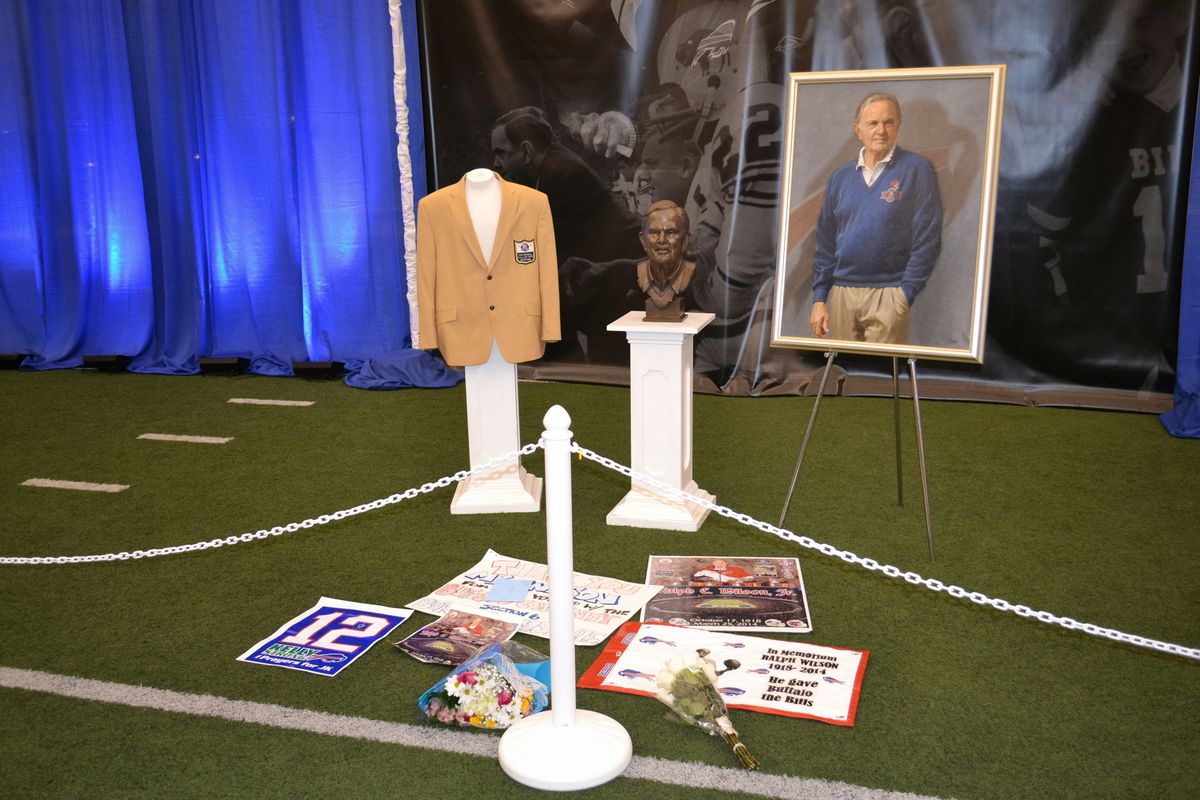 Gifts left for Buffalo Bills owner Ralph C. Wilson at his memorial. April 5, 2014.