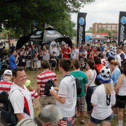 Fans participate in activities at the Allstate Insurance Fan Zone prior to a match between the United States and Germany on Sunday, June 2, 2013.