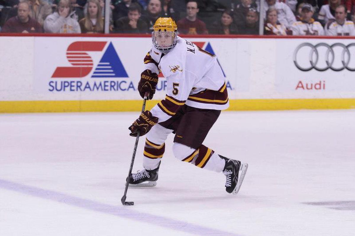 Minnesota defenseman Mikey Reilly scored the Gophers first goal of the game Friday
