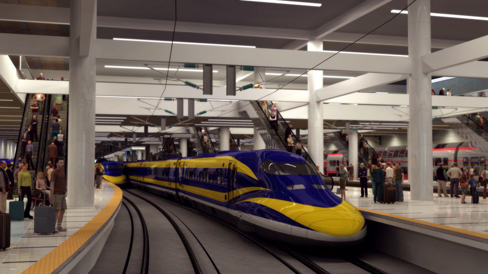 Conceptual renderings of the California High-Speed Rail project at the San Francisco Transbay Terminal.