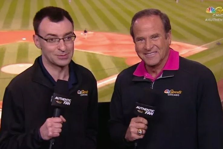<em>Long before Tony Romo was predicting plays on football broadcasts, White Sox analyst Steve Stone (right, with Jason Benetti) was calling pitches in baseball games. NBC Sports Chicago</em>