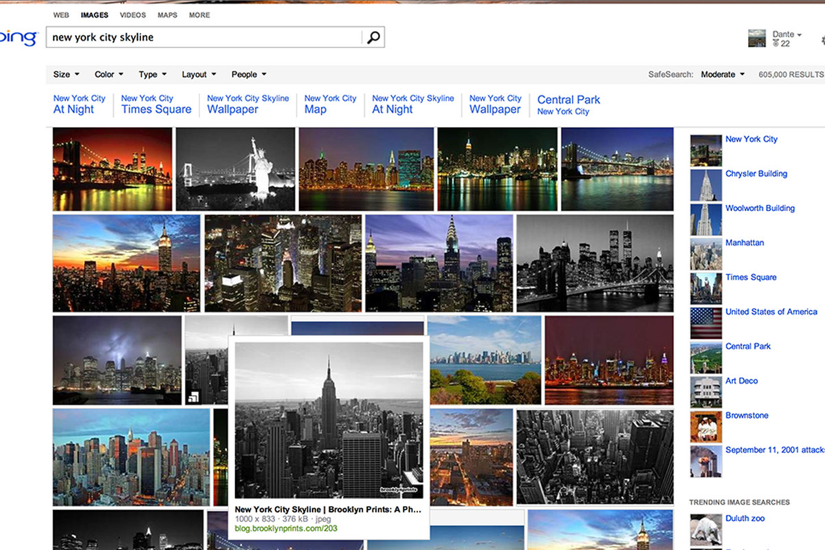 Bing image search redesign