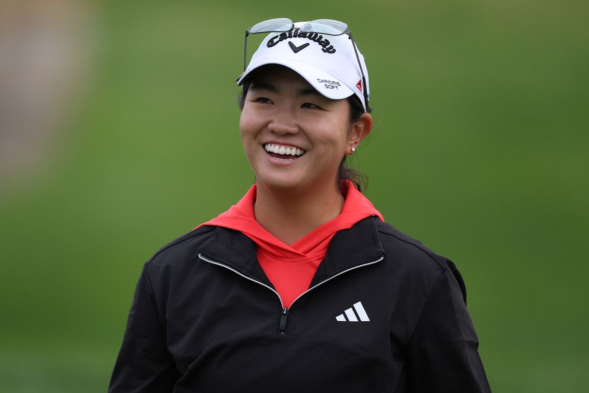 Rose Zhang of the United States smiles as she walks up the 18th hole during the final round of the Mizuho Americas Open at Liberty National Golf Club on June 4, 2023 in Jersey City, New Jersey.