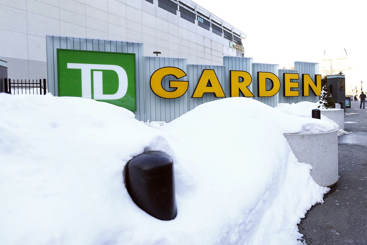 The TD Garden in Boston got a little snow.