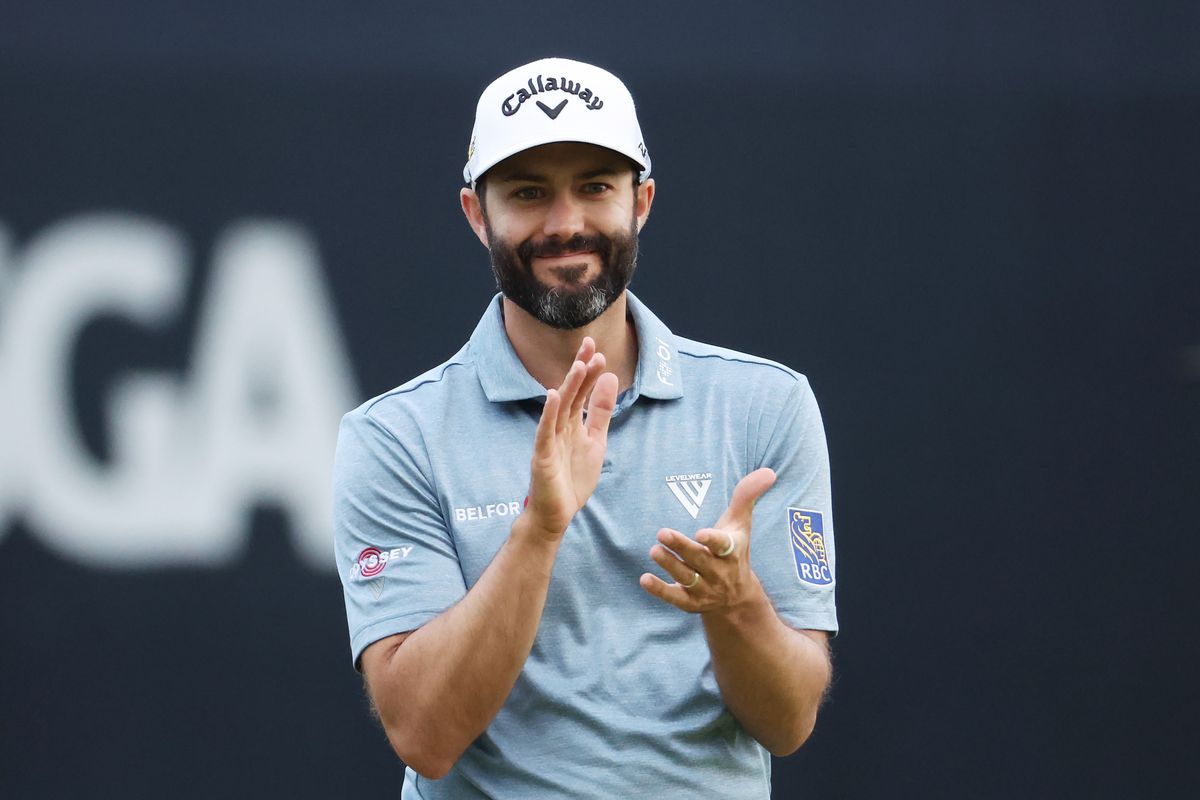 Adam Hadwin of Canada reacts on the ninth green during round one of the 122nd U.S. Open Championship at The Country Club on June 16, 2022 in Brookline, Massachusetts.