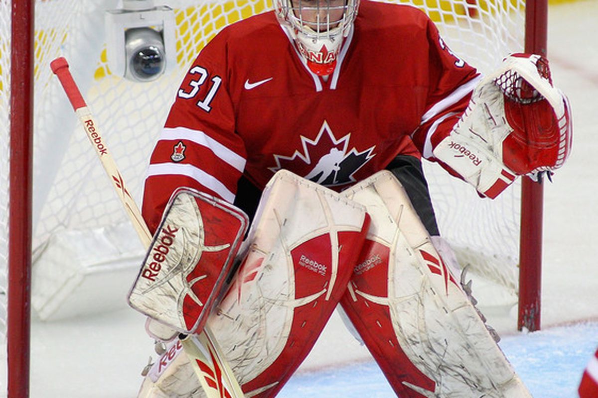 Olivier Roy takes the crease for Team Canada at the recent World Junior Hockey Championships.  (Photo by Rick Stewart/Getty Images)