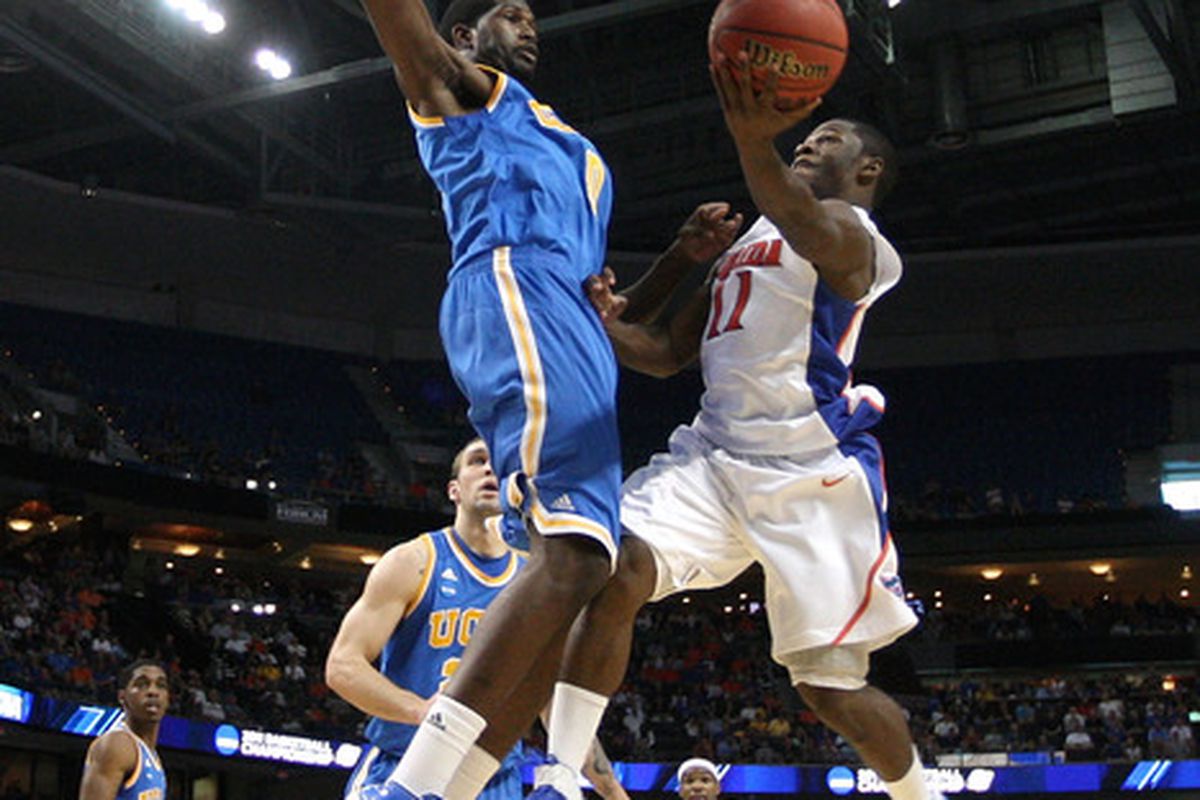 TAMPA, FL - MARCH 19:  Anthony Stover #0 of the UCLA Bruins returns tonight.  We will need him to play big on defense.     (Photo by Mike Ehrmann/Getty Images)