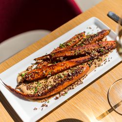 miso roasted carrots with cashew buttery and grains