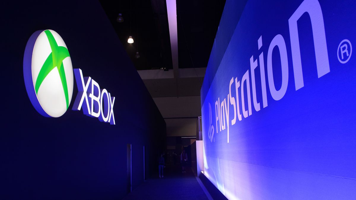 A view of the Xbox and PlayStation booths during E3 Electronic Entertainment Expo 2016 at Los Angeles Convention Center on June 14, 2016 in Los Angeles, California.