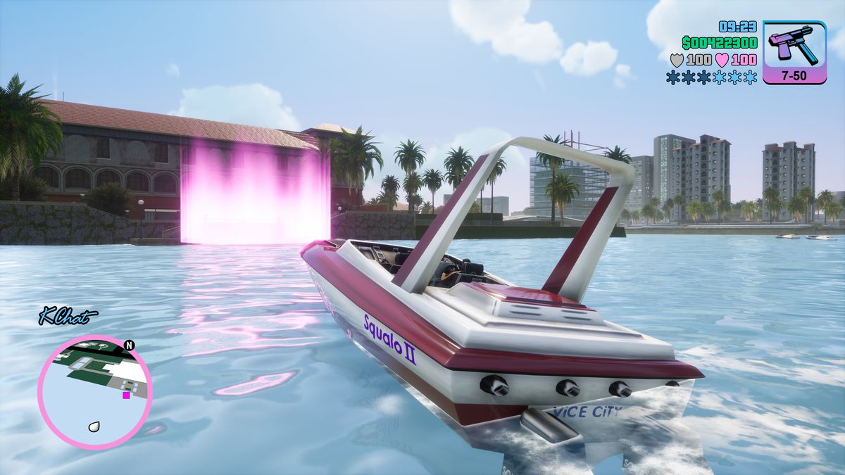 A motorboat from Grand Theft Auto: Vice City remaster