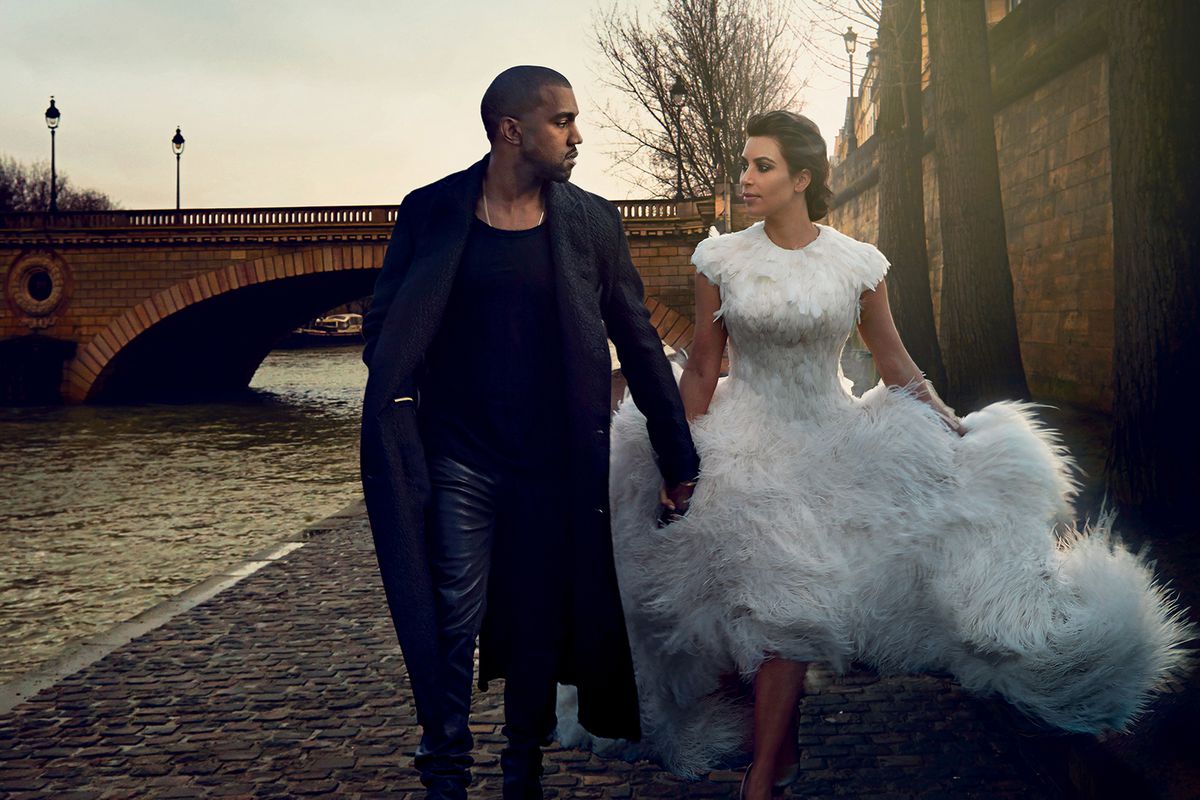 Photo by Annie Leibovitz for <a href="http://www.vogue.com/magazine/article/kim-kardashian-and-kanye-west-keeping-up-with-kimye/#/magazine-gallery/kim-and-kanye-april/3">Vogue</a>.