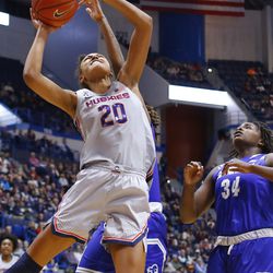 The Seton Hall Pirates take on the UConn Huskies in a women’s college basketball game at the XL Center in Hartford, CT on December 8, 2018.