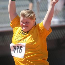 Rachelle Perkins gets ready to start the 25-meter dash at the Special Olympics Utah 2013 Harmons Summer Games at Herriman High School in Herriman on Thursday, June 13, 2013.