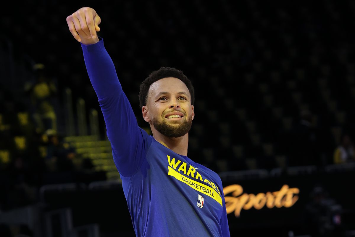 Steph Curry holding his form on a jump shot during warm ups