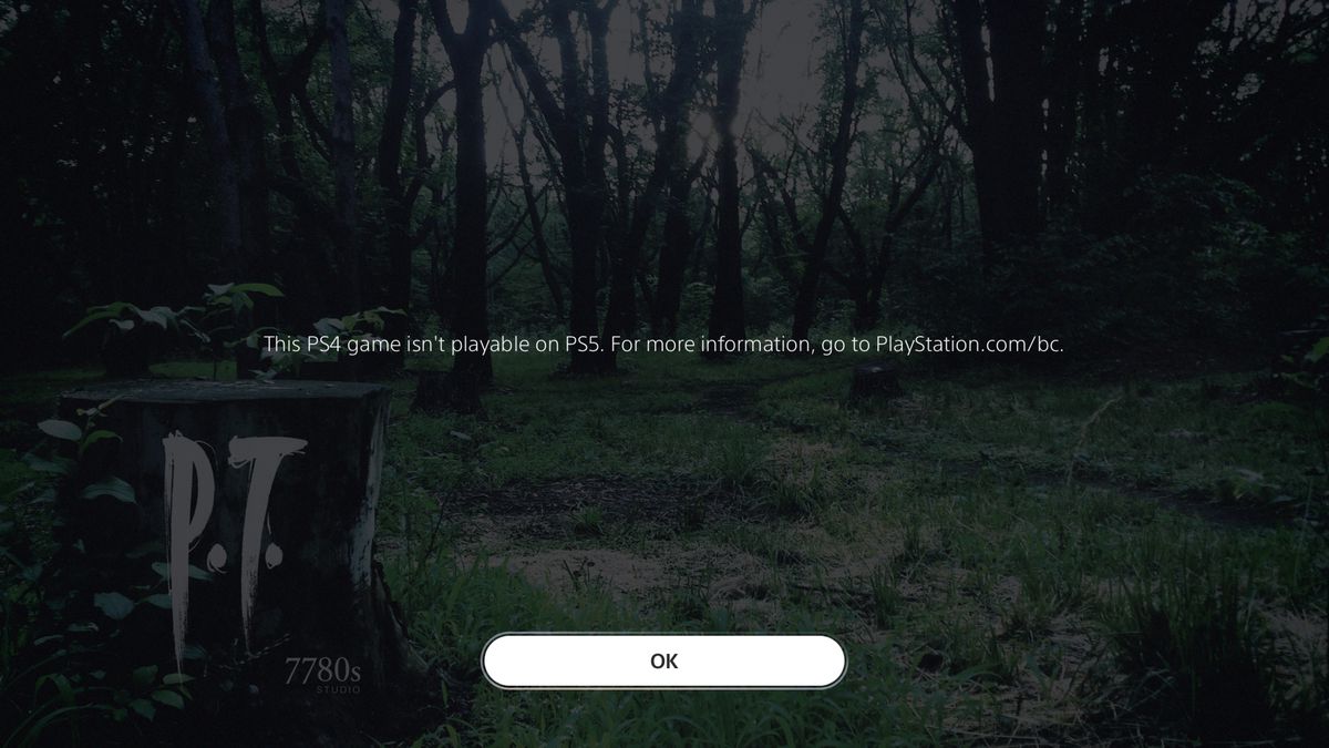 A warning screening explaining that PT is not playable on PS5 through backward compatibility