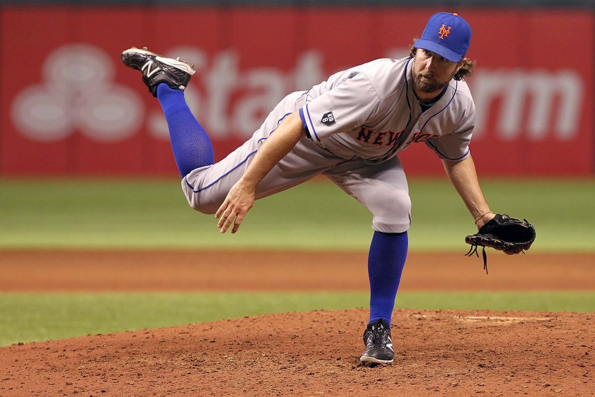 The last surviving knuckleballer in MLB is R.A. Dickey, and he's one of the greatest stories of the season so far. How many times will Orioles hitters strike out against him tonight? Mandatory Credit: Kim Klement-US PRESSWIRE