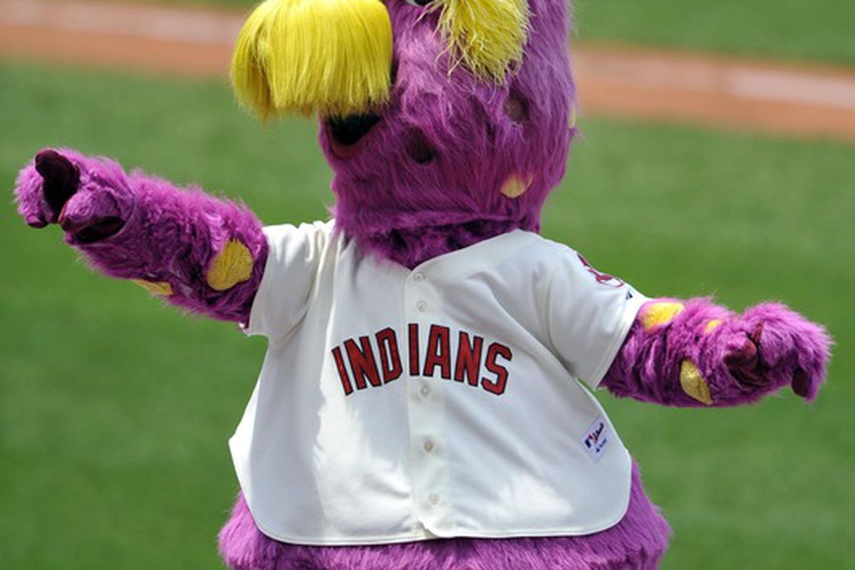 June 17, 2012; Cleveland, OH, USA; Cleveland Indians mascot Slider during a game against the Pittsburgh Pirates at Progressive Field. Mandatory Credit: David Richard-US PRESSWIRE